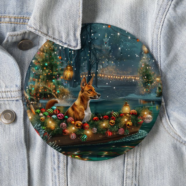 Basenji Christmas Festive Voyage 6 Cm Round Badge (In Situ)