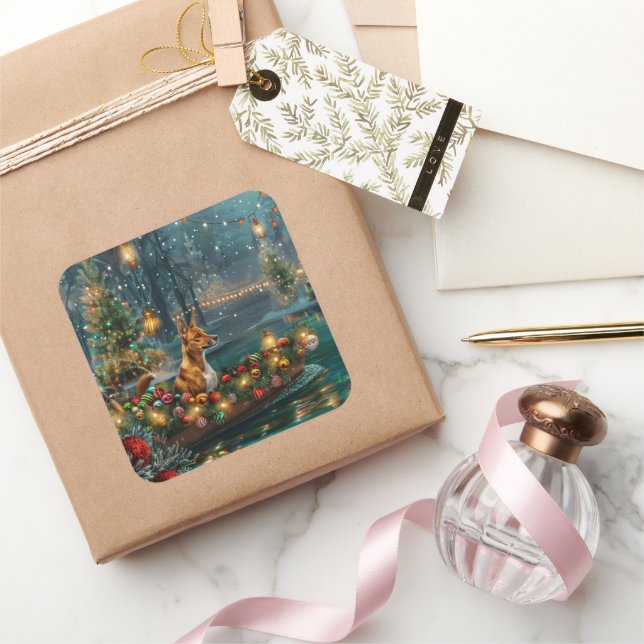 Basenji Christmas Festive Voyage Square Sticker (Gifting)