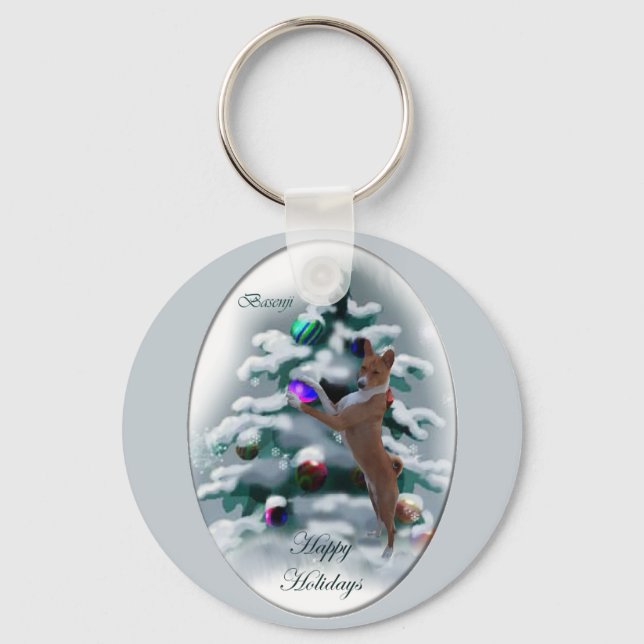 Basenji Christmas Gifts Key Ring (Front)