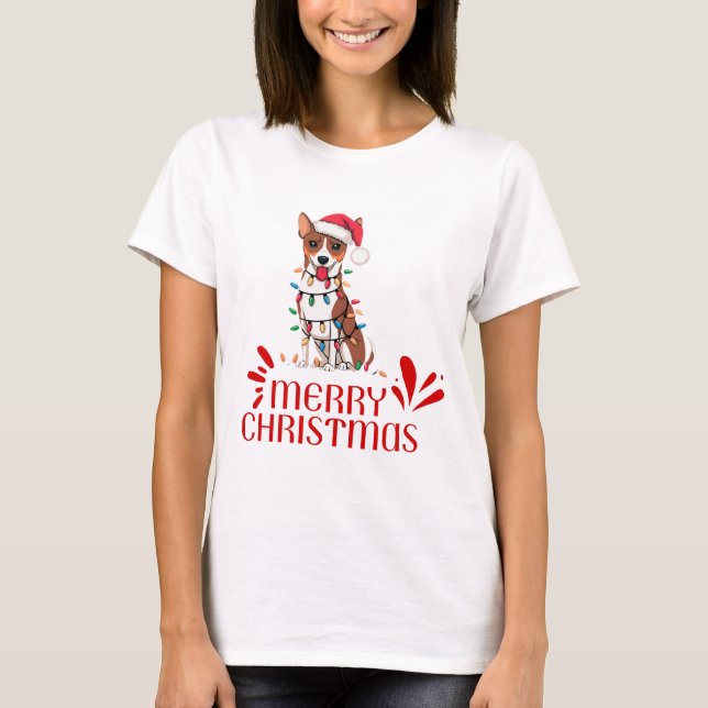 Basenji Christmas Lights Xmas Dogs Gifts T-Shirt (Front)