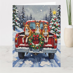 Basenji Christmas Red Truck Holiday Card