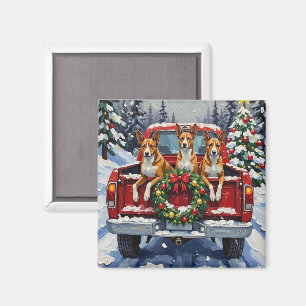 Basenji Christmas Red Truck Holiday Magnet