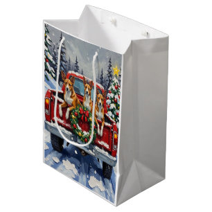 Basenji Christmas Red Truck Holiday Medium Gift Bag