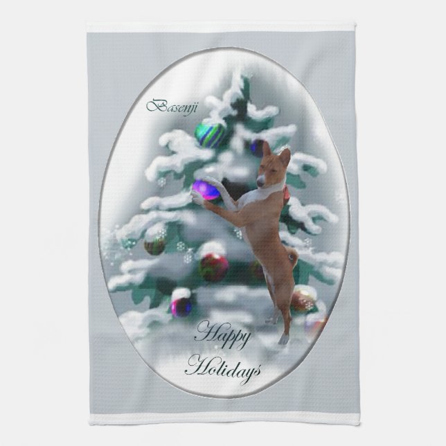 Basenji Christmas Tea Towel (Vertical)