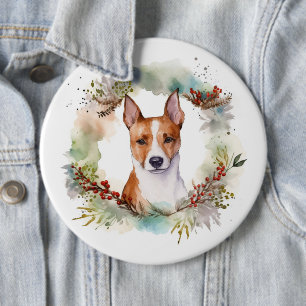 Basenji Christmas Wreath Festive Pup 6 Cm Round Badge