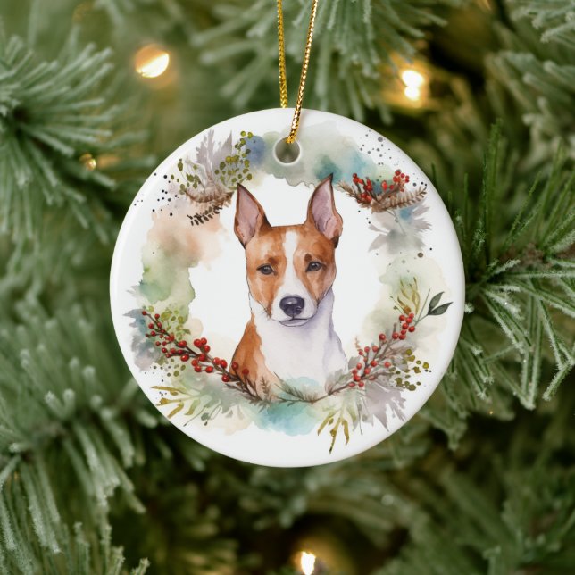 Basenji Christmas Wreath Festive Pup Ceramic Tree Decoration (Tree)