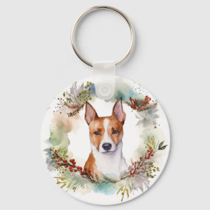 Basenji Christmas Wreath Festive Pup Key Ring