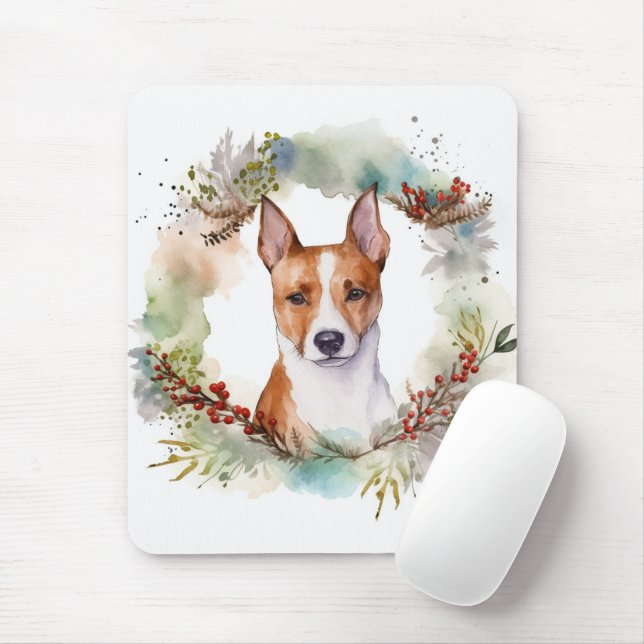 Basenji Christmas Wreath Festive Pup Mouse Pad (With Mouse)