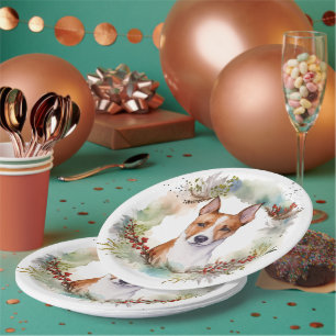 Basenji Christmas Wreath Festive Pup Paper Plate