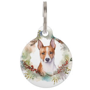 Basenji Christmas Wreath Festive Pup Pet Tag