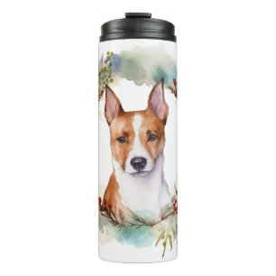 Basenji Christmas Wreath Festive Pup Thermal Tumbler