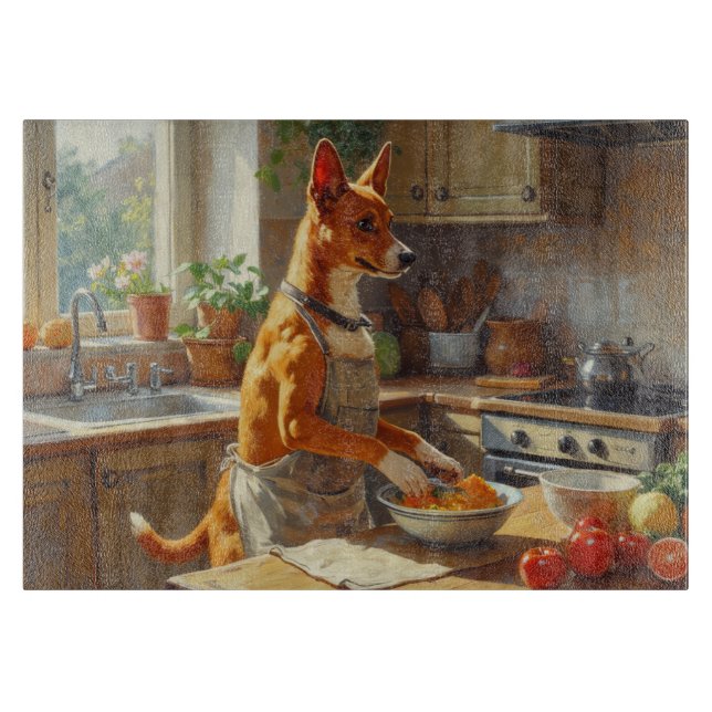 Basenji Cooking in Kitchen Cutting Board (Front)