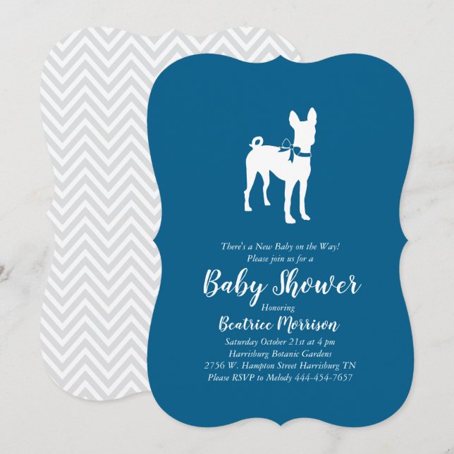 Basenji Dog Baby Shower Boy Blue Invitation (Front/Back)