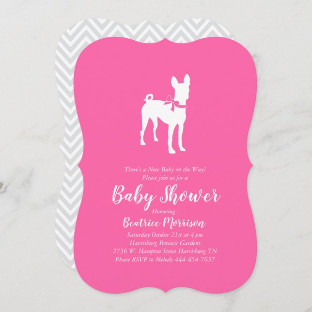 Basenji Dog Baby Shower Girl Pink Invitation (Front/Back)