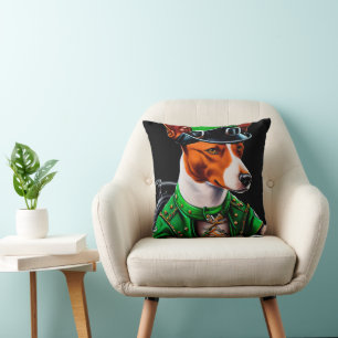 Basenji Dog driving bike St. Patrick's Day Cushion