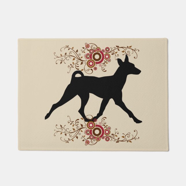 Basenji Dog & Floral Door Mat (Front)