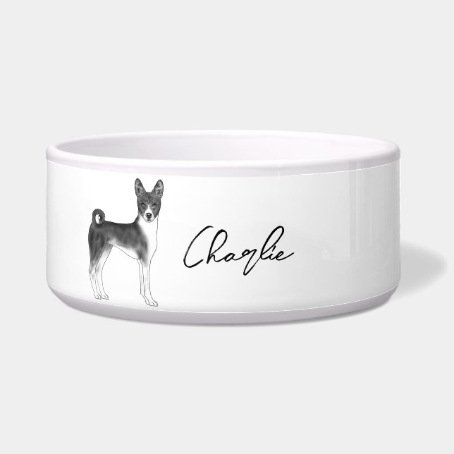 Basenji Dog In Black And White With Custom Name (Front)