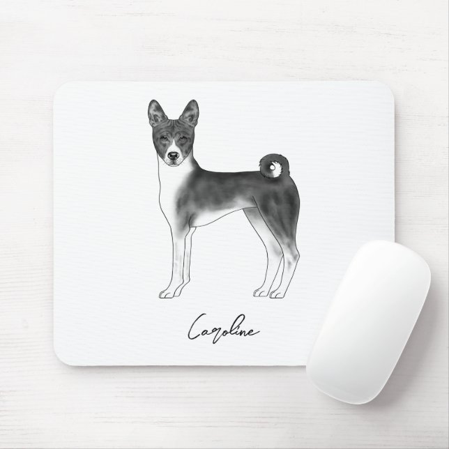 Basenji Dog In Black And White With Custom Name Mouse Pad (With Mouse)
