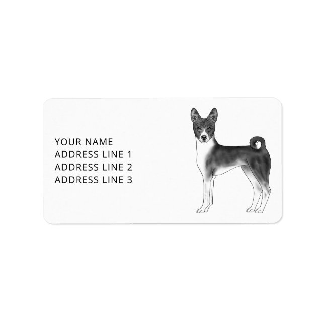 Basenji Dog In Black And White With Custom Text Label (Front)