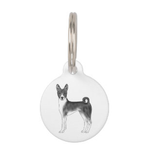 Basenji Dog In Black And White With Custom Text Pet Tag