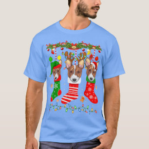 Basenji Dog In Christmas Socks Lights Xmas T-Shirt