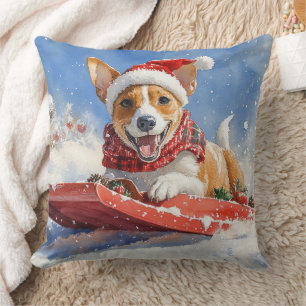 Basenji Dog in Sledge Let it Snow Christmas Cushion