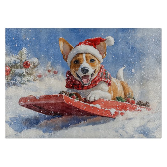 Basenji Dog in Sledge Let it Snow Christmas Cutting Board (Front)