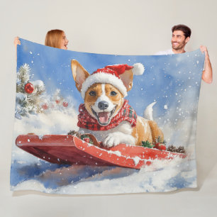 Basenji Dog in Sledge Let it Snow Christmas Fleece Blanket
