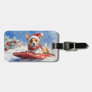 Basenji Dog in Sledge Let it Snow Christmas Luggage Tag