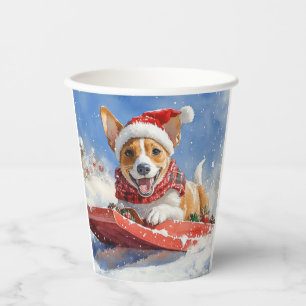 Basenji Dog in Sledge Let it Snow Christmas Paper Cups