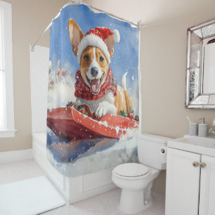 Basenji Dog in Sledge Let it Snow Christmas Shower Curtain