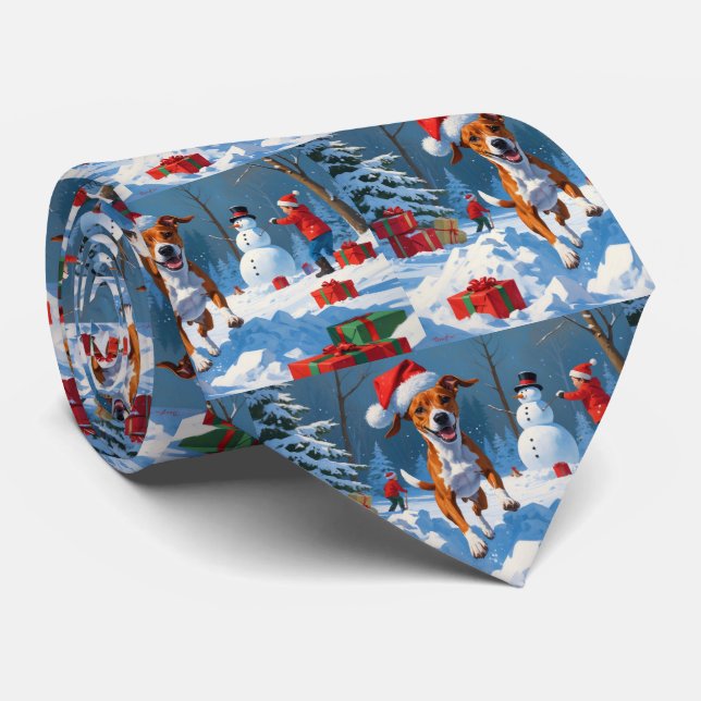 Basenji Dog Playing in Snow Winter Scene Tie (Rolled)