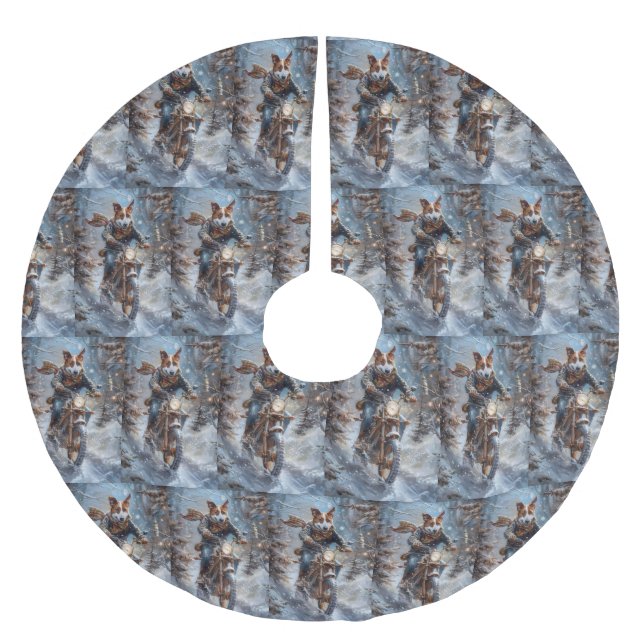 Basenji Dog Riding Motorcycle Christmas  Brushed Polyester Tree Skirt (Front)