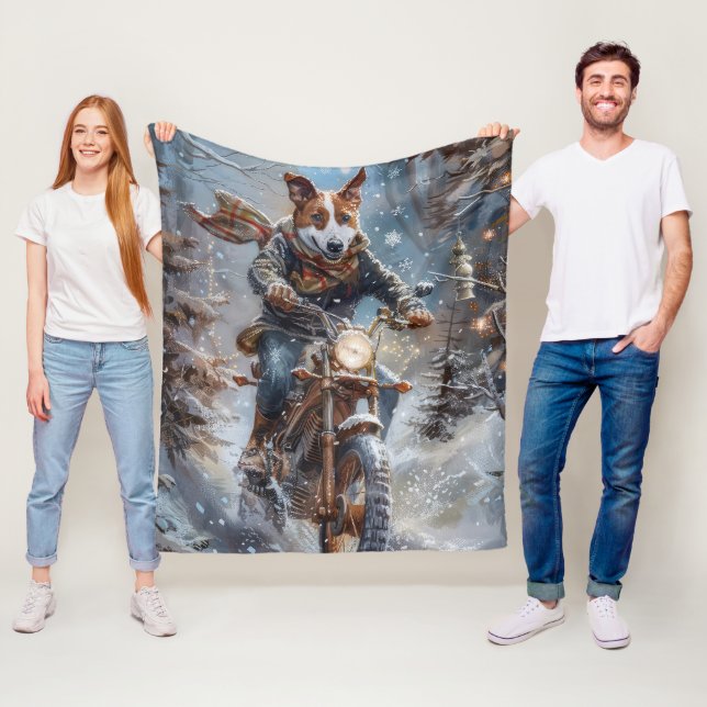 Basenji Dog Riding Motorcycle Christmas  Fleece Blanket (In Situ)