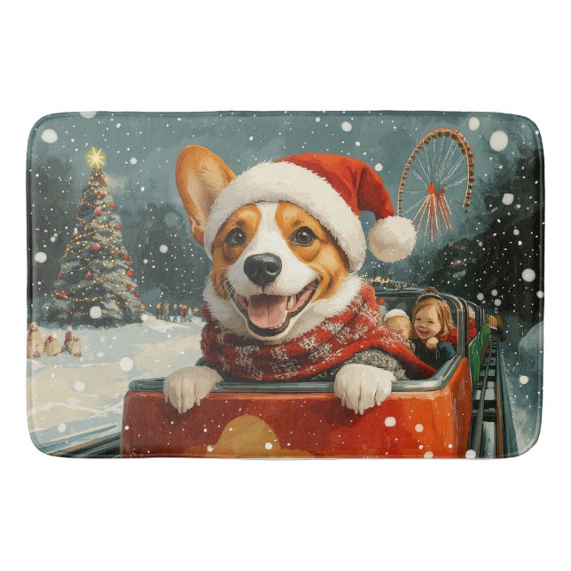Basenji Dog Roller Coaster Christmas Bath Mat (Front)