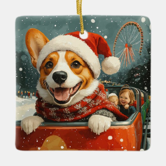 Basenji Dog Roller Coaster Christmas Ceramic Ornament (Front)
