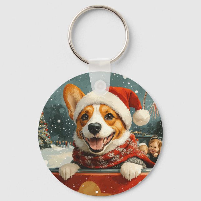Basenji Dog Roller Coaster Christmas Key Ring (Front)
