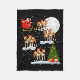 Basenji Dog Santa Sleigh Flying Funny Magical Chri Fleece Blanket