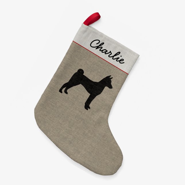Basenji Dog Silhouette Personalised Holiday Xmas Small Christmas Stocking (Front (Hanging))