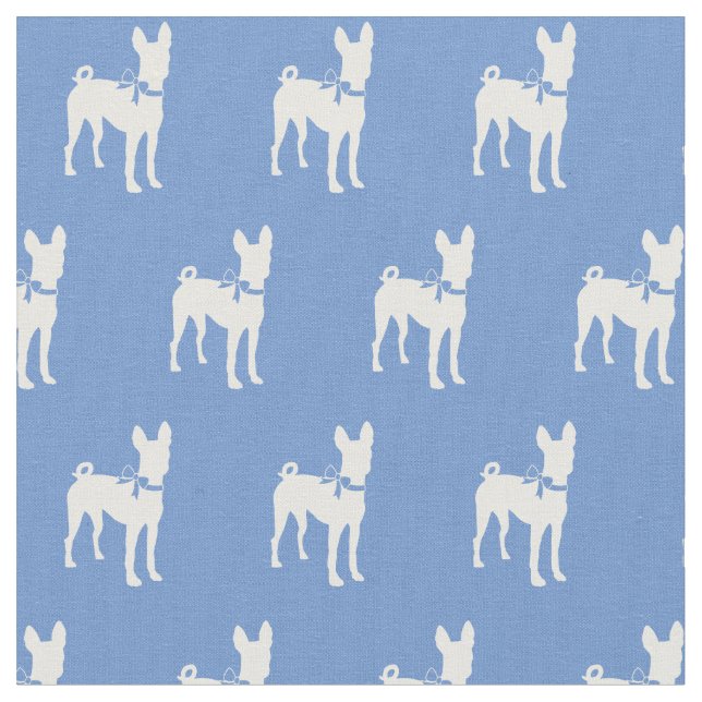Basenji Dog Silhouette Pet Light Blue Fabric (Close Up)