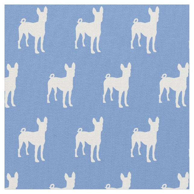 Basenji Dog Silhouette Pet Light Blue Fabric (Close Up)