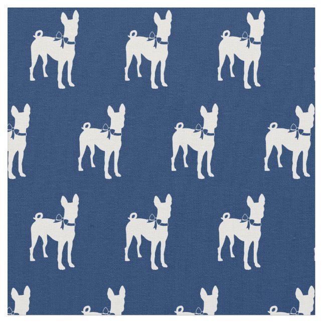 Basenji Dog Silhouette Pet Navy Blue Fabric (Close Up)