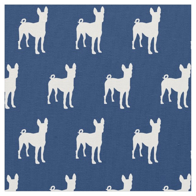Basenji Dog Silhouette Pet Navy Blue Fabric (Close Up)