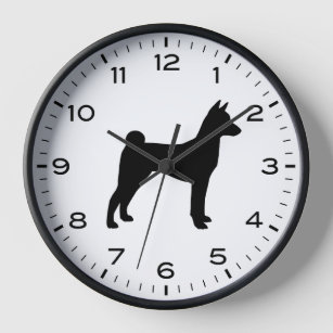 Basenji Dog Silhouette with Numbers and Minutes Clock