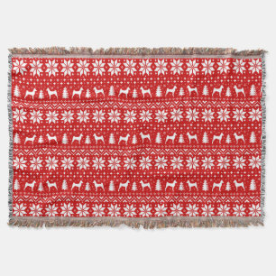 Basenji Dog Silhouettes Christmas Holiday Pattern Throw Blanket
