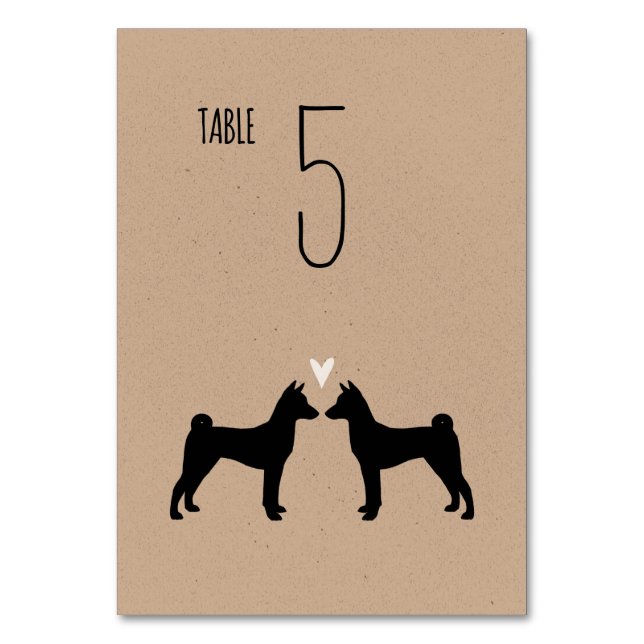 Basenji Dog Silhouettes Wedding Reception Table Number (Front)