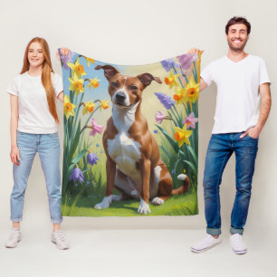 Basenji Dog Spring Flowers Painting Fleece Blanket