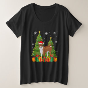 Basenji Dog Xmas Tree Lights Santa Hat Ugly Christ Plus Size T-Shirt