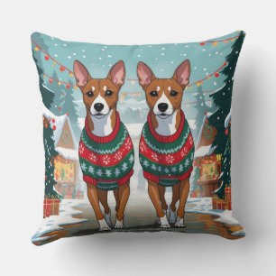 Basenji Dogs Christmas Snow Holiday  Cushion