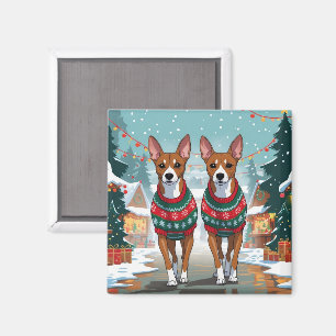 Basenji Dogs Christmas Snow Holiday Magnet